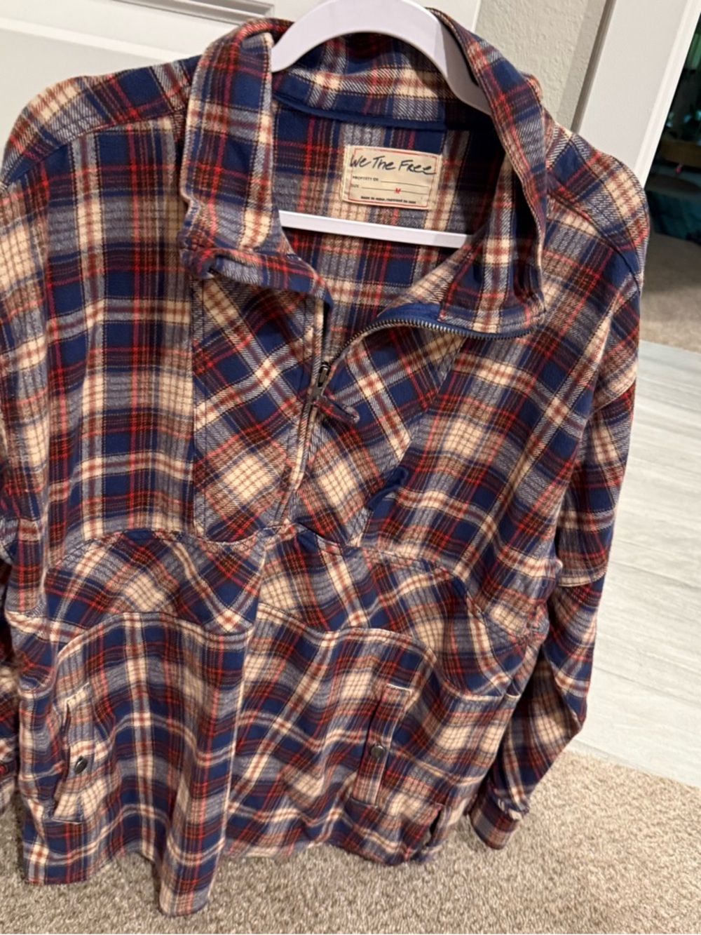 We The Free Blue Plaid Half-Zip Flannel Shirt